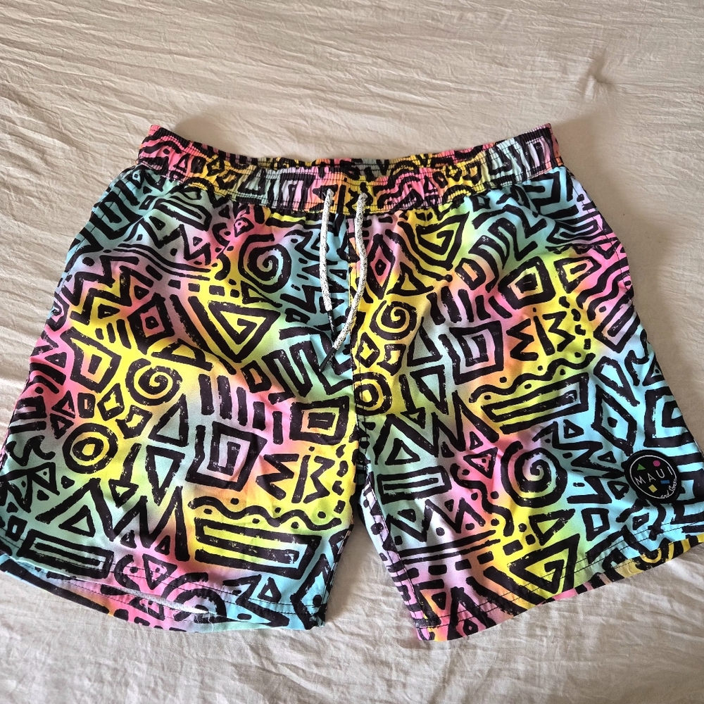 Maui and Sons Neon Tribal Print Swim Shorts in Pink, Yellow, Blue, Green